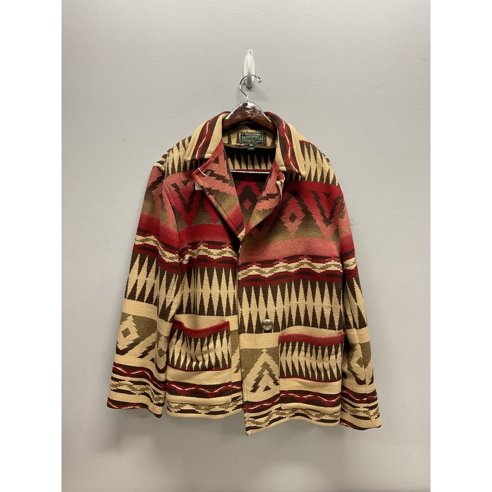 Ralph Lauren Country VTG Southwestern Blanket Jacket Red Cotton Concho Button M